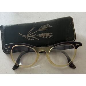 Vintage 1950s Cat Eye Eyeglasses Frame Two Toned Black White With Retro Case